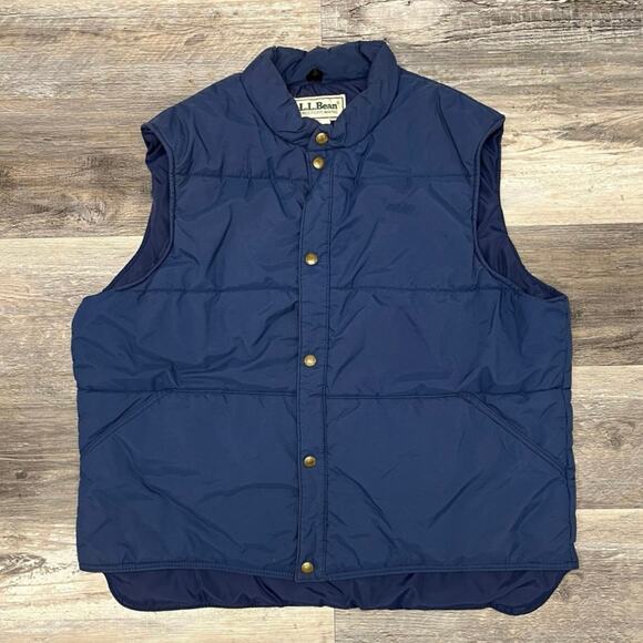 Vintage 80s LL Bean Blue Mens XL Insulated Nylon Blend USA Made Snap Puffer Vest